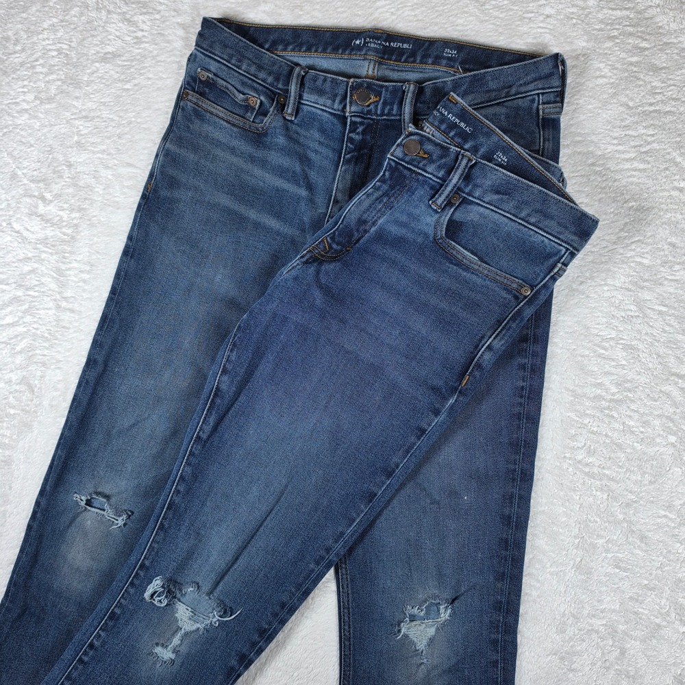 2 Pack! Banana Republic Legacy Slim Fit Mens 32x34 Blue Distressed Stretch Jeans